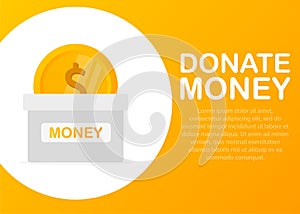 Donation and Charity. Donate money concept. Golden coin fund in money box