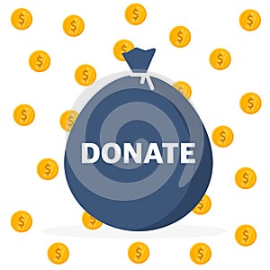 Donation and Charity. Donate money concept. Golden coin fund in money box