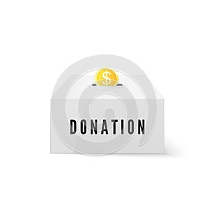 Donation and Charity. Donate money concept. Golden coin fund in money box. Vector illustration isolated on white background