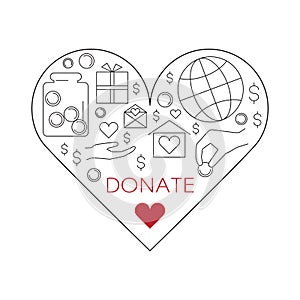 Donation and charity vector linear icons