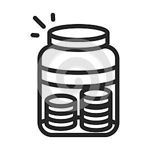 Donation charity volunteer help social money coins in glass jar line style icon