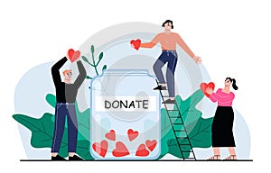 Donation concept, donat financial and hearts, support or helping. Charity people hold hearts, humanism volunteer