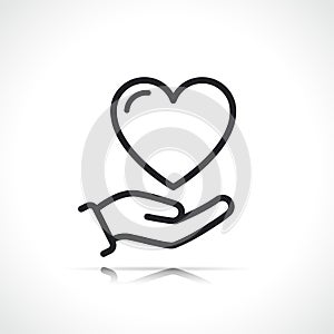 Donation hand and heart icon