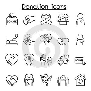 Donation icons set in thin line style