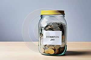 Donation Jar with Copy Space. Fundraiser, Charity and Relief Work.