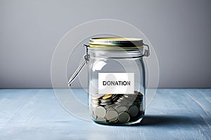 Donation Jar with Copy Space. Fundraiser, Charity and Relief Work.