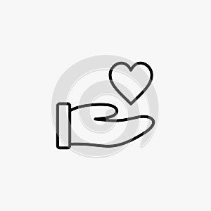 Donation line icon design vector. Caring people illustration design. Gesture hand with money donation sign vector. Black outline v