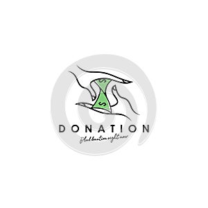 Donation logo design, template, vector. Holding hand giving donation. Female hand gestures donate logo template