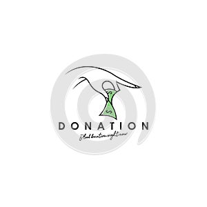 Donation logo design, template, vector. Holding hand giving donation. Female hand gestures donate logo template