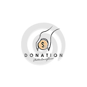 Donation logo design, template, vector. Holding hand giving donation. Female hand gestures donate logo template