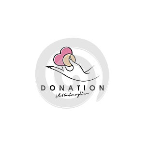 Donation logo design, template, vector. Holding hand giving donation. Female hand gestures donate logo template