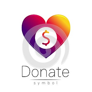 Donation sign icon. Donate money heart. Charity or endowment symbol. Human helping. on white background. Vector.Violet