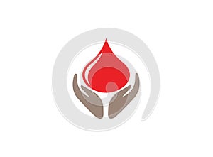 Donation symbol hands hold drop of blood for logo design illustration on a white background