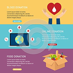 Donation vector concept illustrations. Blood donation, online do