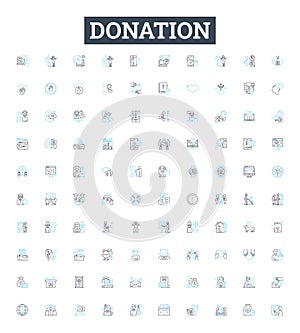 Donation vector line icons set. Gift, Offering, Grant, Contribution, Endowment, Aid, Subsidy illustration outline