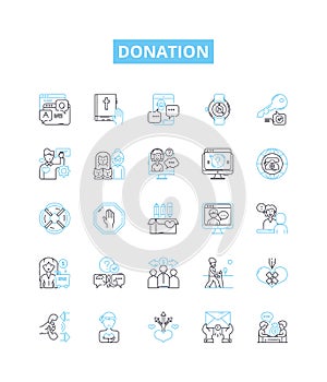 Donation vector line icons set. Gift, Offering, Grant, Contribution, Endowment, Aid, Subsidy illustration outline
