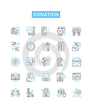 Donation vector line icons set. Gift, Offering, Grant, Contribution, Endowment, Aid, Subsidy illustration outline