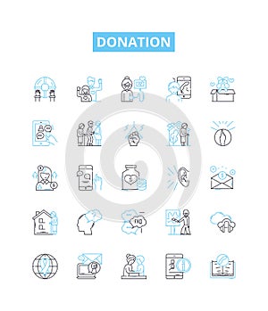 Donation vector line icons set. Gift, Offering, Grant, Contribution, Endowment, Aid, Subsidy illustration outline