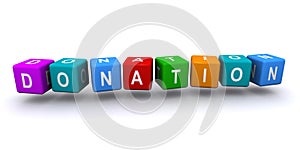 Donation word block on white