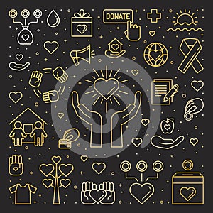 Donations and charity gold square illustration.