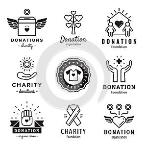 Donations and charity logo vintage vector set. Part two.