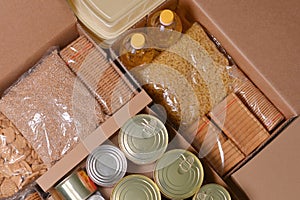 Donations food with canned food.Food set for the needy and volunteering. Relief Funds ,Donations.Charity donations. Making
