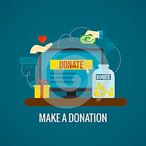 Donations online with laptop icon