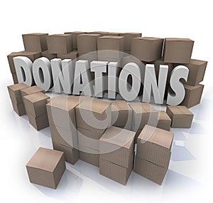 Donations Word Cardboard Boxes Charity Drive Collection Warehouse