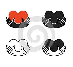 Four concept charity logo.Donator holding heart in their hands.Vector illustration flat design.Isolated on white background. Volun photo