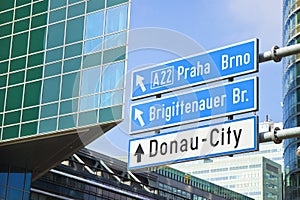Donau City roadsign on blue background