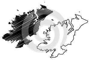 Donegal County Council Republic of Ireland, Counties of Ireland map vector illustration, scribble sketch Donegal map