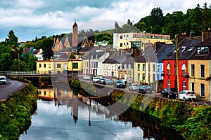 Beautiful landscape in Donegal, Ireland with river and colorful houses photo