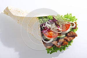 Doner with grilled meat and fresh salad filling