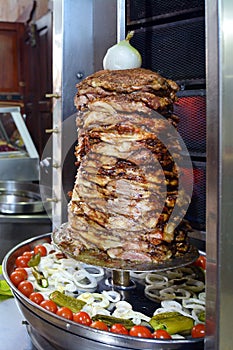 Doner kebab roasted on rotating spit