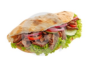 Doner kebab sandwich isolated on transparent background with clipping path.