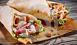 Doner kebab in a tortilla wrap