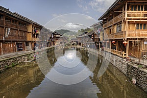 houses with reflections, Zhaoxing village, Guizhou Pro