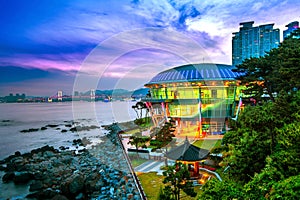 Dongbaek island with Nurimaru APEC House and Gwangan bridge at s