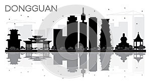 Dongguan City skyline black and white silhouette with reflection photo