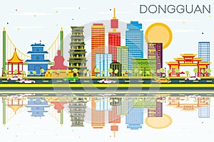 Dongguan Skyline with Color Buildings, Blue Sky and Reflections. photo