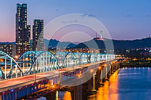 Dongjak Bridge Han river in Seoul , South Korea