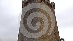 The donjon main tower of the Square castle close-up, cloudy january day. Mardakyan, Baki, Azerbaijan