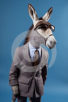 donkey animal in the form of a man in a suit and sunglasses, a joke on the boss, director, generative ai