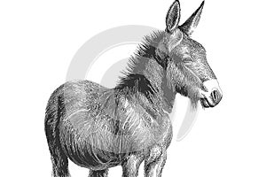 Donkey animal sketch hand drawn sketch engraving. Vector illustration desing