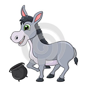 Donkey cartoon character with broken pot vector design isolated