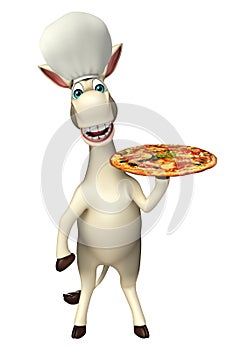 Donkey cartoon character with pizza and chef hat