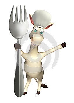 Donkey cartoon character with spoons and chef hat