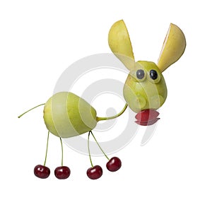 Funny donkey made with pear and cherries