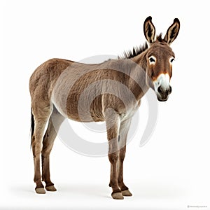 Donkey In Ed Freeman Style Standing At Attention On White Background