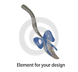 Donkey Eeyore. tail. Blue bow illustration on a white background. Element for your design